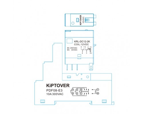 KiPTOVER реле промежуточное DC 12V, 2К, DIN, 8А
