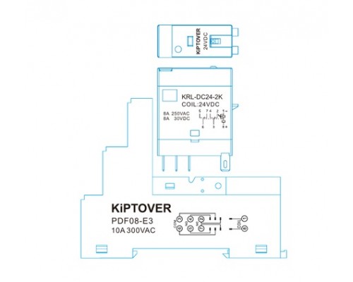 KiPTOVER реле промежуточное DC 24V, 2К, DIN, 8А