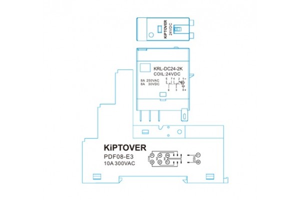 KiPTOVER реле промежуточное DC 24V, 2К, DIN, 8А