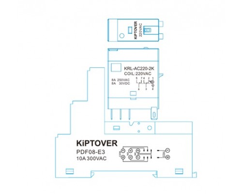 KiPTOVER реле промежуточное AC 230V, 2К, DIN, 8А
