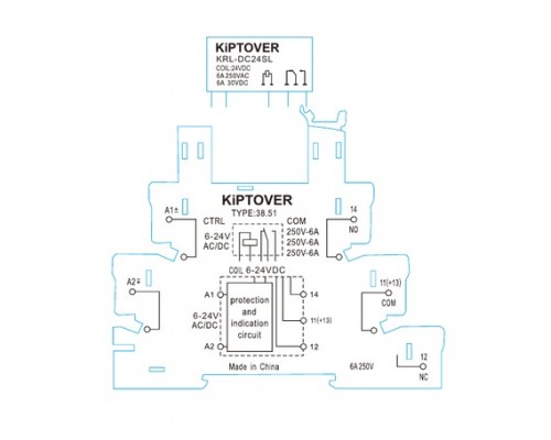KiPTOVER реле промежуточное DC 24V, Slim, DIN, 6А